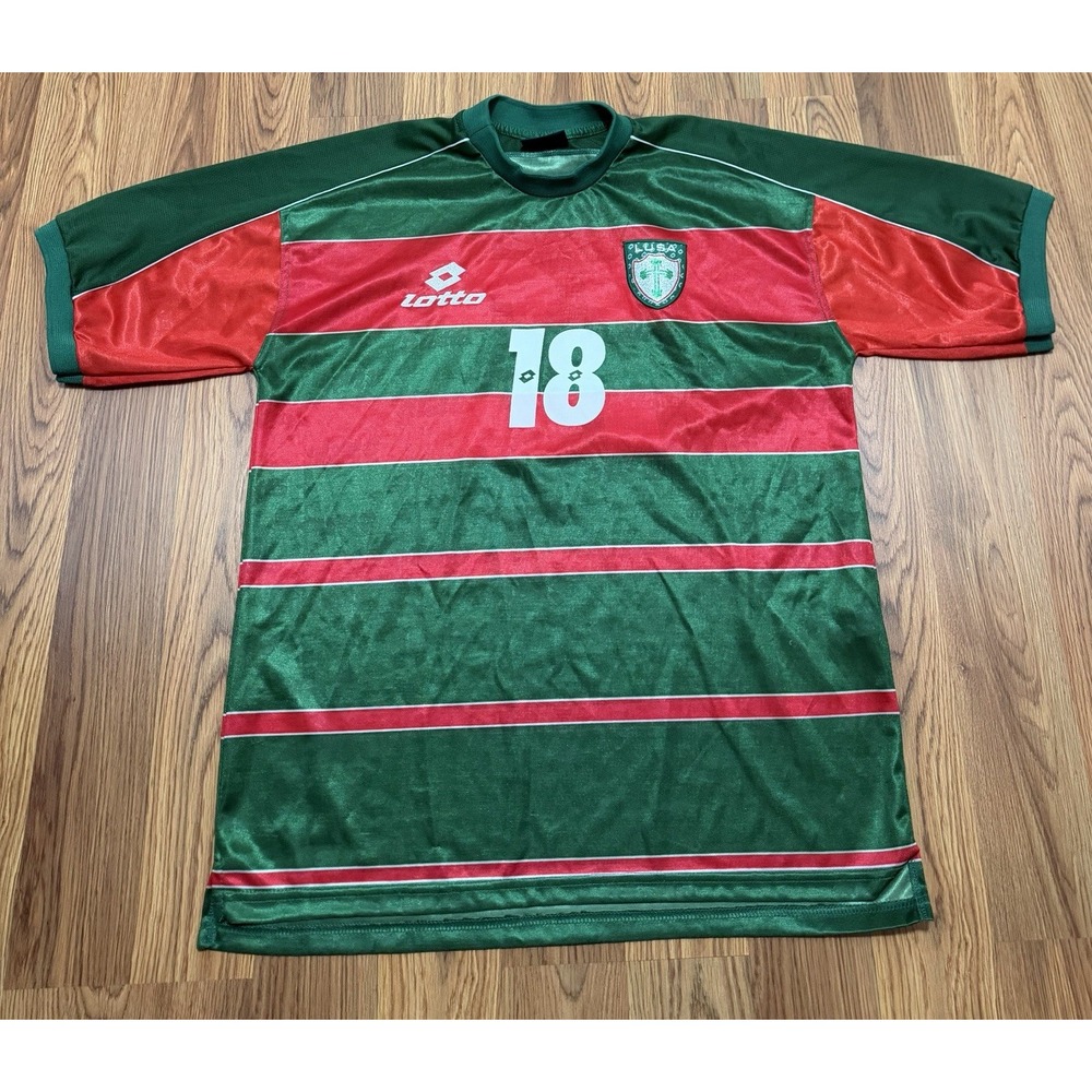 Portuguesa Lusa Jersey Mens Large Lotto Soccer Brazil Striped Number 18